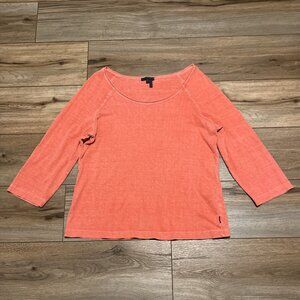 Oska Cotton Hemp Blend Top SZ 2 (8-10) 3/4 Sleeve Tee Lagenlook Pullover Coral